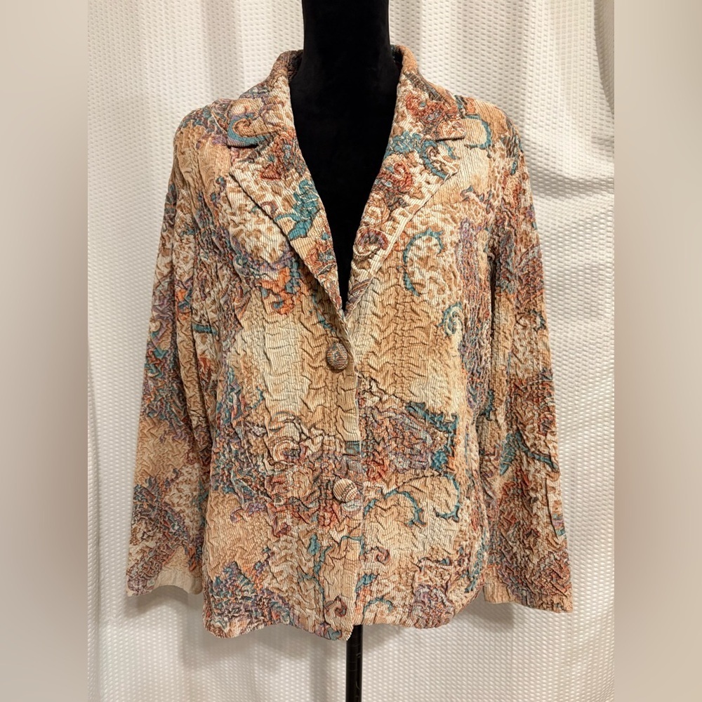 Vintage Cocoon Bay multicolored paisley textured boho blazer jacket size large